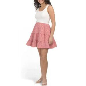 NWT Women's IDEM DITTO White Ribbed Knit And Red Plaid Mini Dress Size S